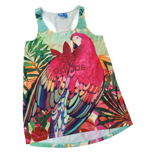 Adidas Parrot Tank Top S Rare! Colorful Racerback Spell Out Tropical - Picture 1 of 11